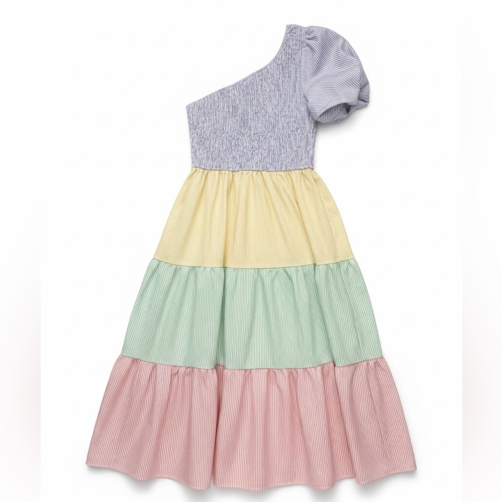 Simple Multicolor Tiered Womens Dress